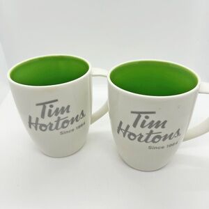 Tim Hortons Limited Edition  #014 mugs Set of 2, white and green